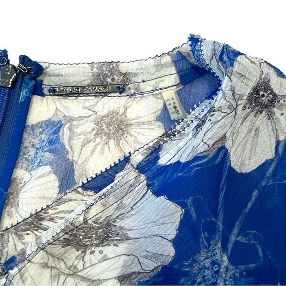 NWOT ELIE TAHARI Blue & White Floral Ruffle Sleeve Silk Dress Size 4 - Picture 5 of 10